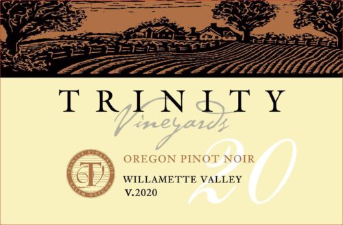 A label for a wine brand with an image of trees.