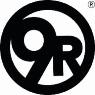 A black and white logo of the company 9 r.